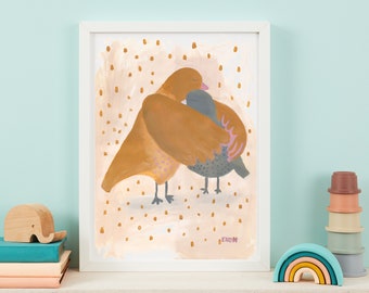 Bird Hug Large Art Print