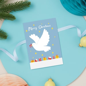 Christmas Card Bird With Bow Merry Christmas Happy Holidays Card Stationery image 1