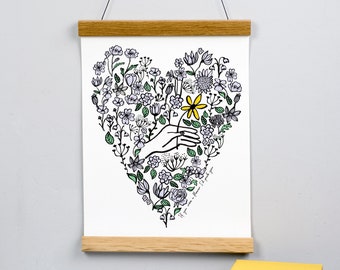 Floral Herz Druck - Blumengeschenk - ewige Blumen - Geschenk für Mama - Muttertag Geschenk - botanische - Wandbehang - personalisierte Druck -