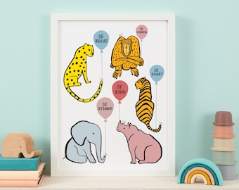 Be Kind - Be Brave - Be Curious - Be Strong - Be Smart - Animal Balloon Print