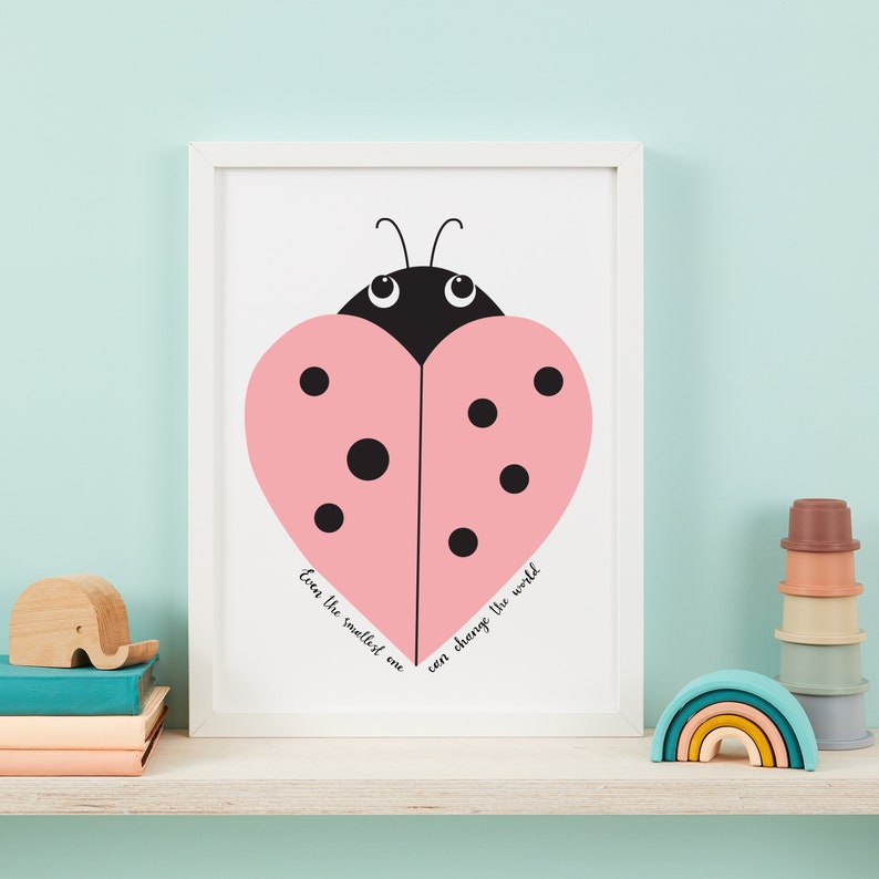 Ladybird heart print Personalised Children wall art Childrens print Childrens room decor Nursery art Personalised name print image 1