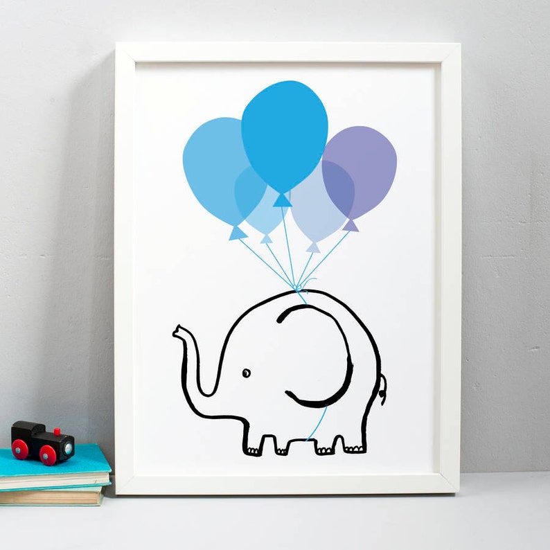Elefant Print fliegender Elefant Luftballons 1. Geburtstagsgeschenk inspirierender Druck Kinder personalisierter Druck 1. Geburtstag Bild 3