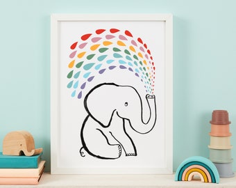 Rainbow Elephant Print Smile And The World Will Smile Back