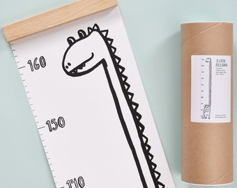 Dinosaur wall height chart - wall chart - dino - monochrome - kidsroom - 1st birthday gift - chidrens room - ink drawing - height