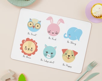 Children's Animal Placemat - tableware - pastel - childrens gift - 1st birstday - birthday party decor - kids gifts - affirmation
