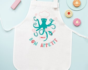 Bon Appetit Oktopus Schürze - Kindergeschenk - Kleiner Koch Geschenk - Bon Appetite