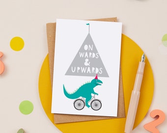 Cycling dinosaur card - greeting card- stationary -  dinosaur - inspirational - blank cards - for a child - bike card - posative card