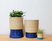 medium plant pot and saucer - ceramic planter - blue plant pot - minimalist plant pot - handmade planter - house plant pot - Ready to Ship