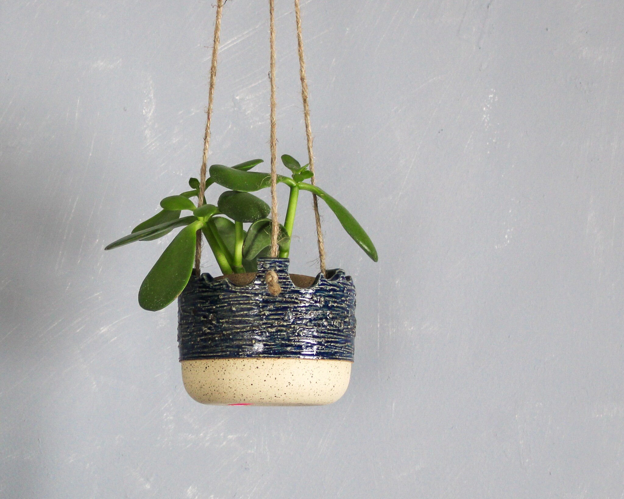 Home Décor SMALL HANGING PLANTER rustic ceramic hanging planter ready