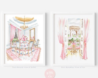 Paris travel art print, Arc art, Eiffel Tower art, pink art print, French travel art, whimsical Paris art print, Paris nursery art, French