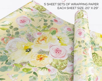 Floral wrapping paper, wedding, birthday, roses, shower wrapping paper, flowers, whimsical, illustration, gift wrap, wedding paper, Doro