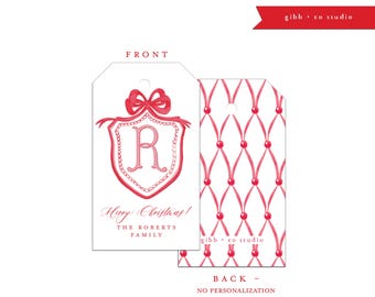 Personalized Christmas gift tag, monogram personalized gift tags, whimsical, Christmas tag, holiday gift tag, Blue Chinoiserie Nutcracker