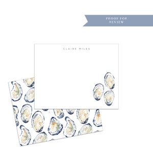 Cartes de correspondance personnalisées Blue Oyster, côtières, nautiques, bleues, blanches, cadeau pour écrivain, papeterie personnalisée, cadeau pour professeur