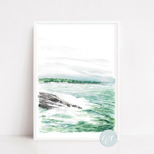 Maine, Acadia National Park, Seascape, landscape, art print, watercolor art print, printed art, modern, illustration, blue image 6