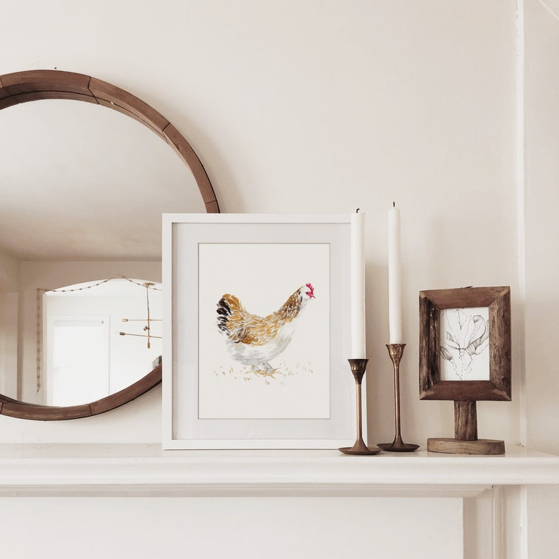 Chicken art, French, French hens, French Provincial, farmhouse, modern rustic, art print, watercolor art print, printed art, illustration image 4