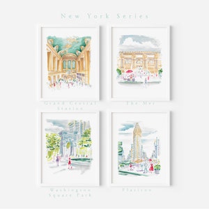 New York travel art, Grand Central Station, Museum, the Met, Flatiron, Washington Square Park, art print, watercolor art print, printed art