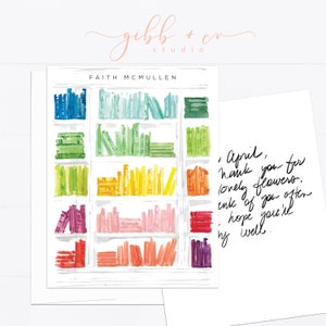 book lover notecards, Personalized stationery, Writer, gift for writer, rainbow bookcase, library, books, gift for teacher, feminine