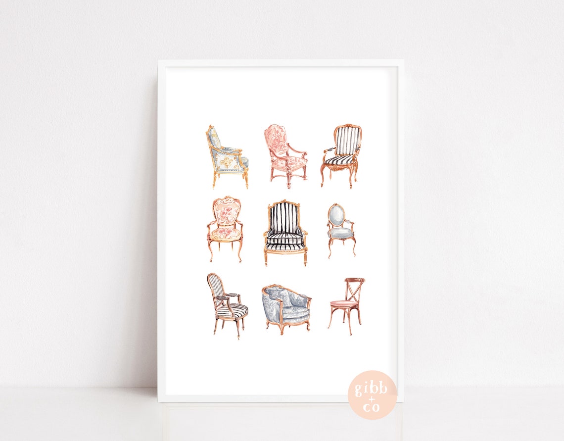 French Classic Chairs Art Print, Interior Design Decor, Interior Design ...