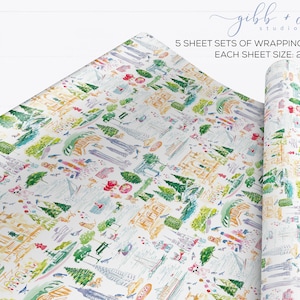New York city collage wrapping paper, Grand Central Station, Central Park, wrapping paper, gift design, whimsical, illustration