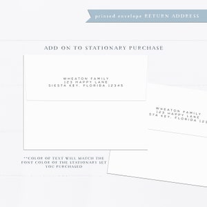Add on | printed envelope | flap | return address | personalized stationery