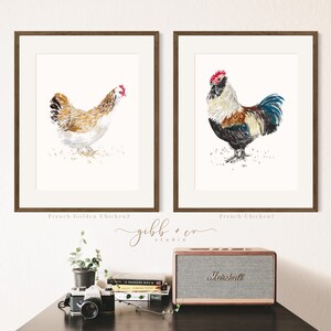 Chicken art, French, French hens, French Provincial, farmhouse, modern rustic, art print, watercolor art print, printed art, illustration image 2