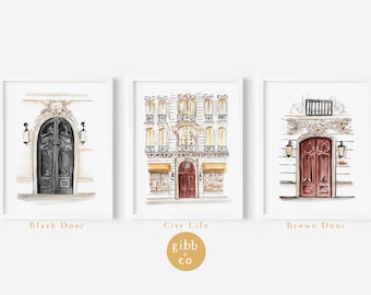 Paris Door art, carved door art, French architecture, Paris Architecture, city life, doors, watercolor art print, illustration, decor