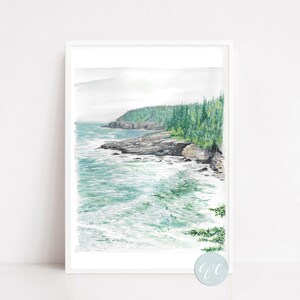 Maine, Acadia National Park, Seascape, landscape, art print, watercolor art print, printed art, modern, illustration, blue image 4