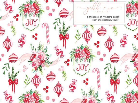 Floral Wrapping Paper, Wedding, Birthday, Roses, Pink, Red, Blue, Wrapping  Paper, Flowers, Whimsical, Illustration, Gift Wrap, Paper Product 