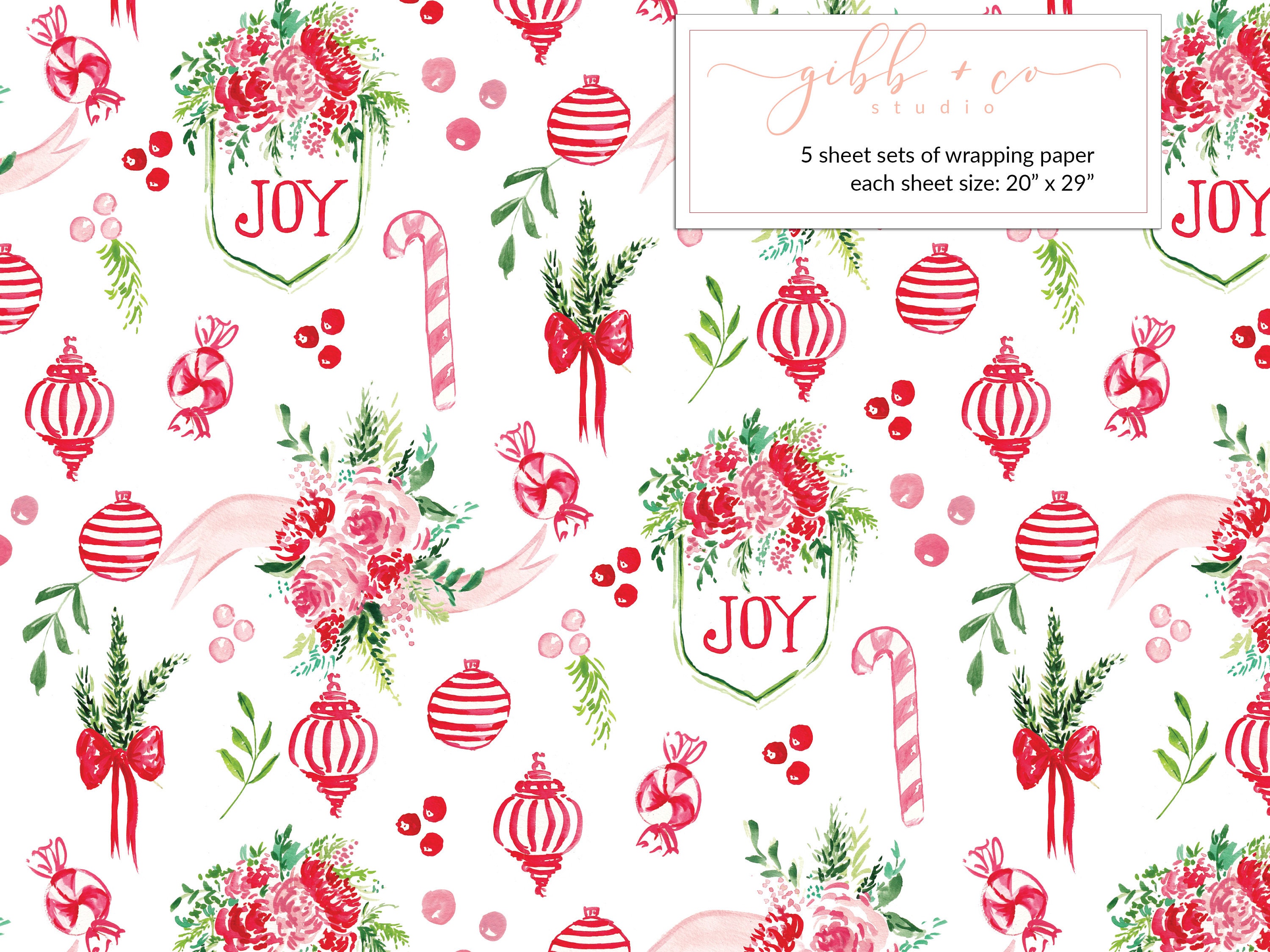 Pink Retro Christmas Wrapping Paper, Pink Floral Christmas Gift