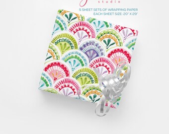 wrapping paper, wedding, birthday, Art Deco, Chinese fans, pink, red, blue, wrapping paper, whimsical, illustration, gift wrap, paper