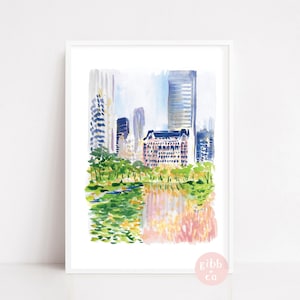 New York travel art, Hotel Plaza, Central Park, Hotel Plaza, New York Travel poster, New York travel art print, watercolor art print, CW