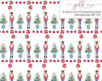 Nutcracker Christmas wrapping paper, Blue Nutcracker Christmas gift wrap, decorative, holiday, chinoiserie nutcracker, Holiday paper