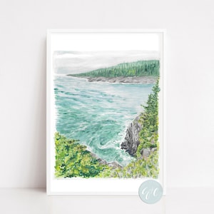 Maine, Acadia National Park, Seascape, landscape, art print, watercolor art print, printed art, modern, illustration, blue image 3