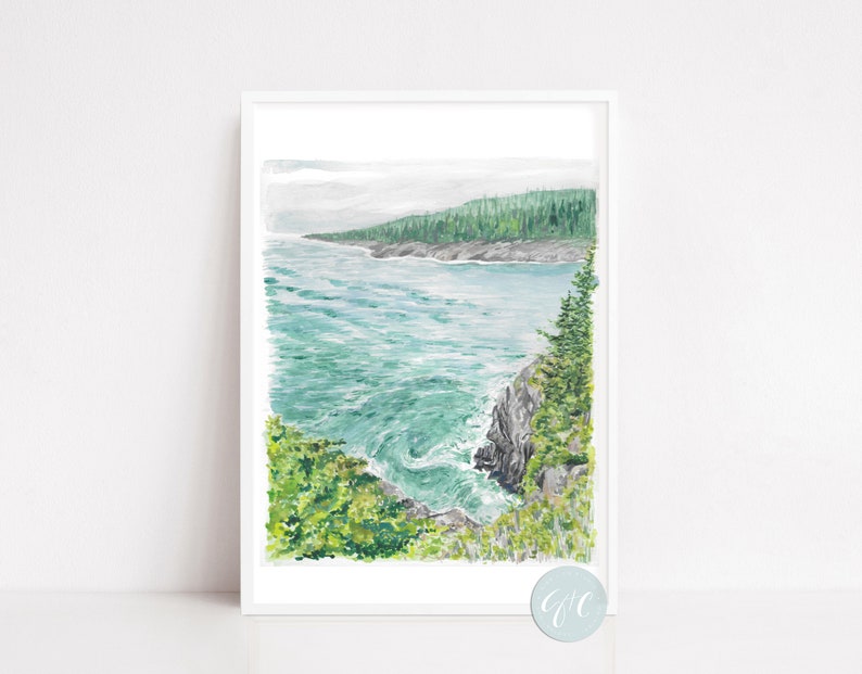Maine, Acadia National Park, Seascape, landscape, art print, watercolor art print, printed art, modern, illustration, blue image 3
