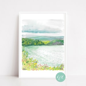 Maine, Acadia National Park, Otter Cove, landscape, art print, watercolor art print, printed art, modern, illustration, bright