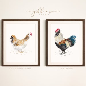 Chicken art, French, French hens, French Provincial, farmhouse, modern rustic, art print, watercolor art print, printed art, illustration image 9