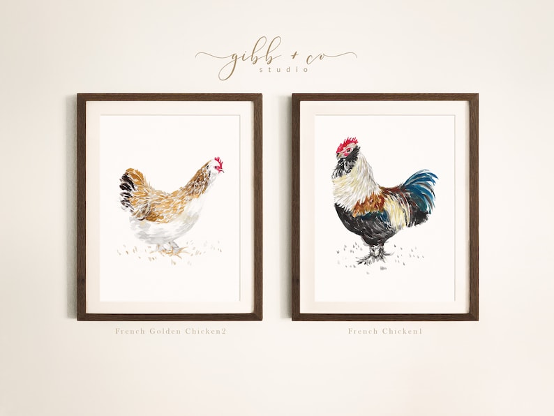 Chicken art, French, French hens, French Provincial, farmhouse, modern rustic, art print, watercolor art print, printed art, illustration image 9