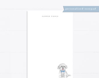 Personalized notepad, Poodle mix, dog lover, bridal gift, bow tie, notepad, things to do list, 5.5x8.5, gift for her, best friend