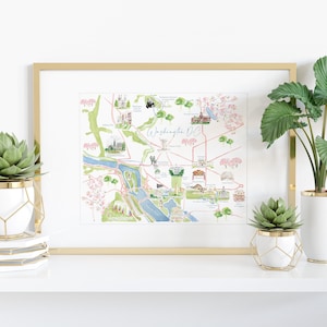 Washington DC, carte illustrée, plan de la ville, carte illustrée de Washington, icônes, aquarelle, art de la pépinière, impression d'art, art imprimé, illustration