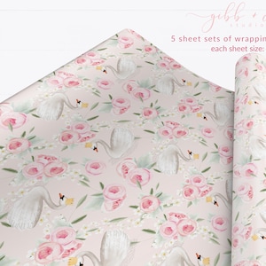 Floral wrapping paper, baby shower, princess, swan princess, birthday, peony, pink, wrapping paper, whimsical, gift wrap, paper product
