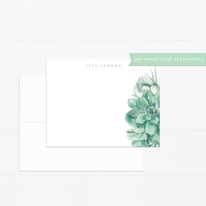 Papeterie personnalisée, succulente, bouquet, sud-ouest, plantes succulentes, ensemble de papeterie, aquarelle, carte plate, cadeau pour, féminin, illustration