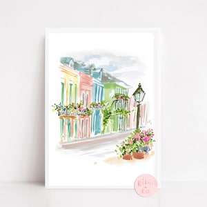 French Quarter, New Orleans, Louisiana travel art, color, balcony, watercolor art, travel art, art print, printed art, modern, illustration