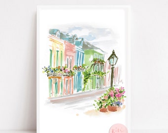 French Quarter, New Orleans, Louisiana travel art, color, balcony, watercolor art, travel art, art print, printed art, modern, illustration