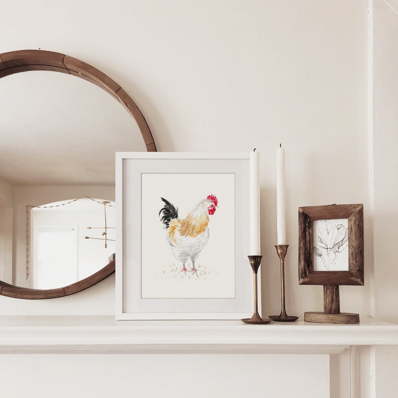 Chicken art, French, French hens, French Provincial, farmhouse, modern rustic, art print, watercolor art print, printed art, illustration image 5