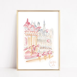 Paris travel art, Carousel, Cafe, Garden Luxembourg, pink art print, French travel art, whimsical Paris art print, Paris nursery art