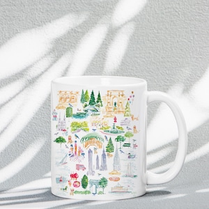 Kubek ceramiczny Nowy Jork, 11 uncji, Ilustrowany kolaż ikon Nowego Jorku, Kubek ceramiczny Nowy Jork, Pamiątkowy prezent z Nowego Jorku, Prezent artystyczny z podróży do Nowego Jorku