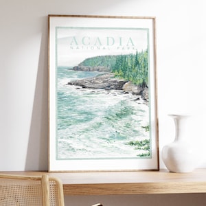 Acadia National Park, Travel Poster, Maine, Seascape, landscape, art print, watercolor art print, printed art, modern, illustration