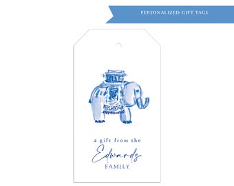 Chinoiserie elephant Personalized gift tag, gift tags, personalized gift tags, set of gift tags, personalized tags, pink, blue