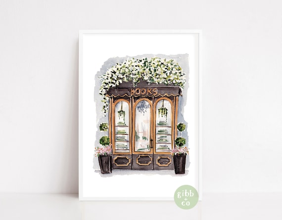 Bookshop art, Classic bookshop, Book lover art print, gift for book lover, neutral color art print, Bookshop series