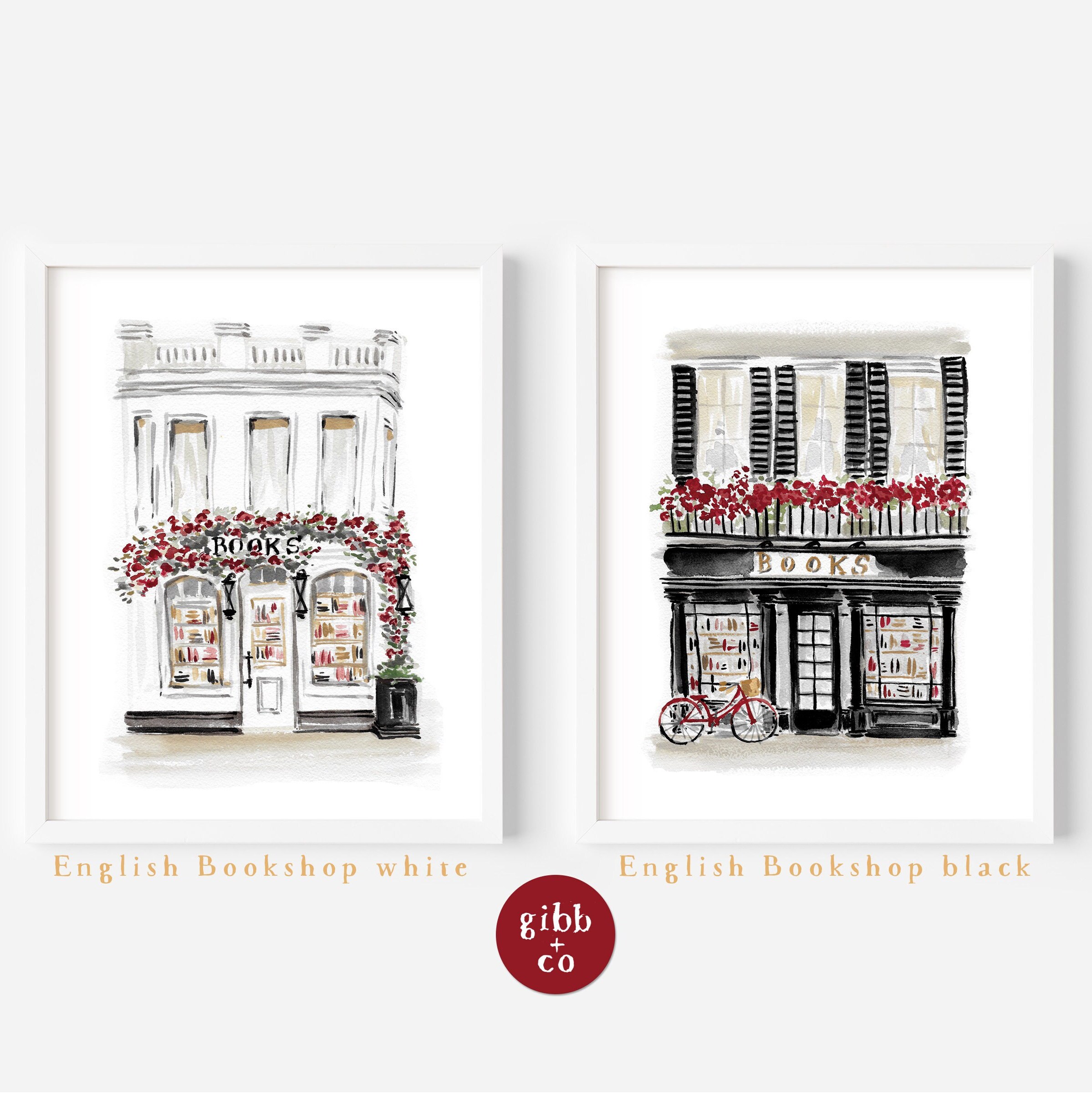 Bookshop, Book lover, art print, architecture lover, art print, whimsical, watercolor, wall decor, neutral art prints, Bookshop series